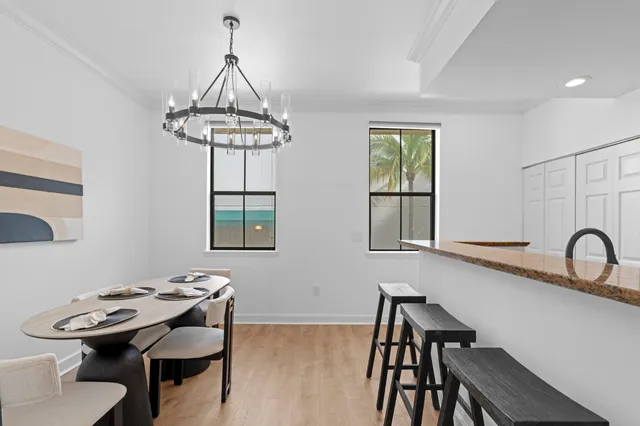 a table and chairs in a room