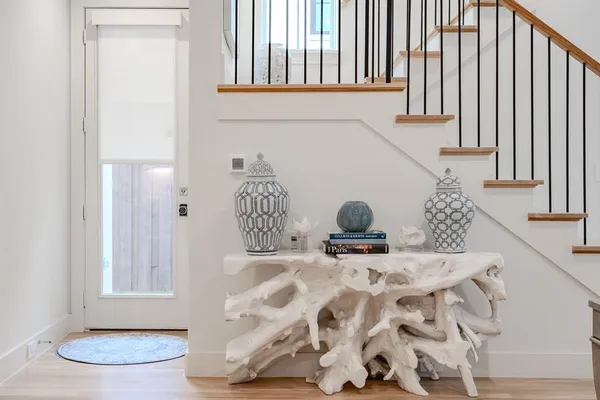 a view of a bedroom with a bed