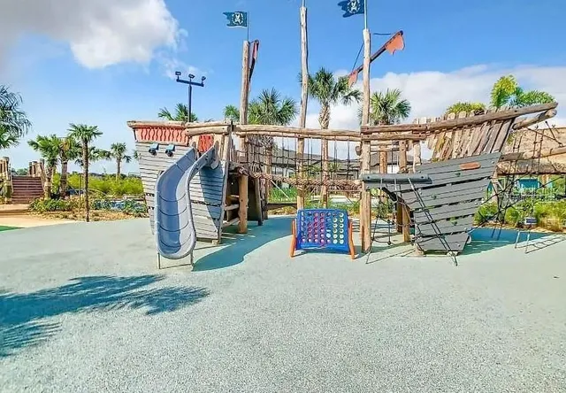 an aerial view of a house with outdoor space