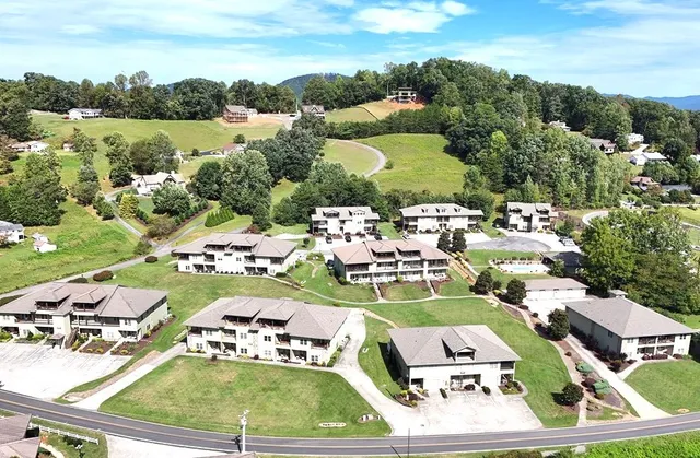 an aerial view of a residential houses with outdoor space