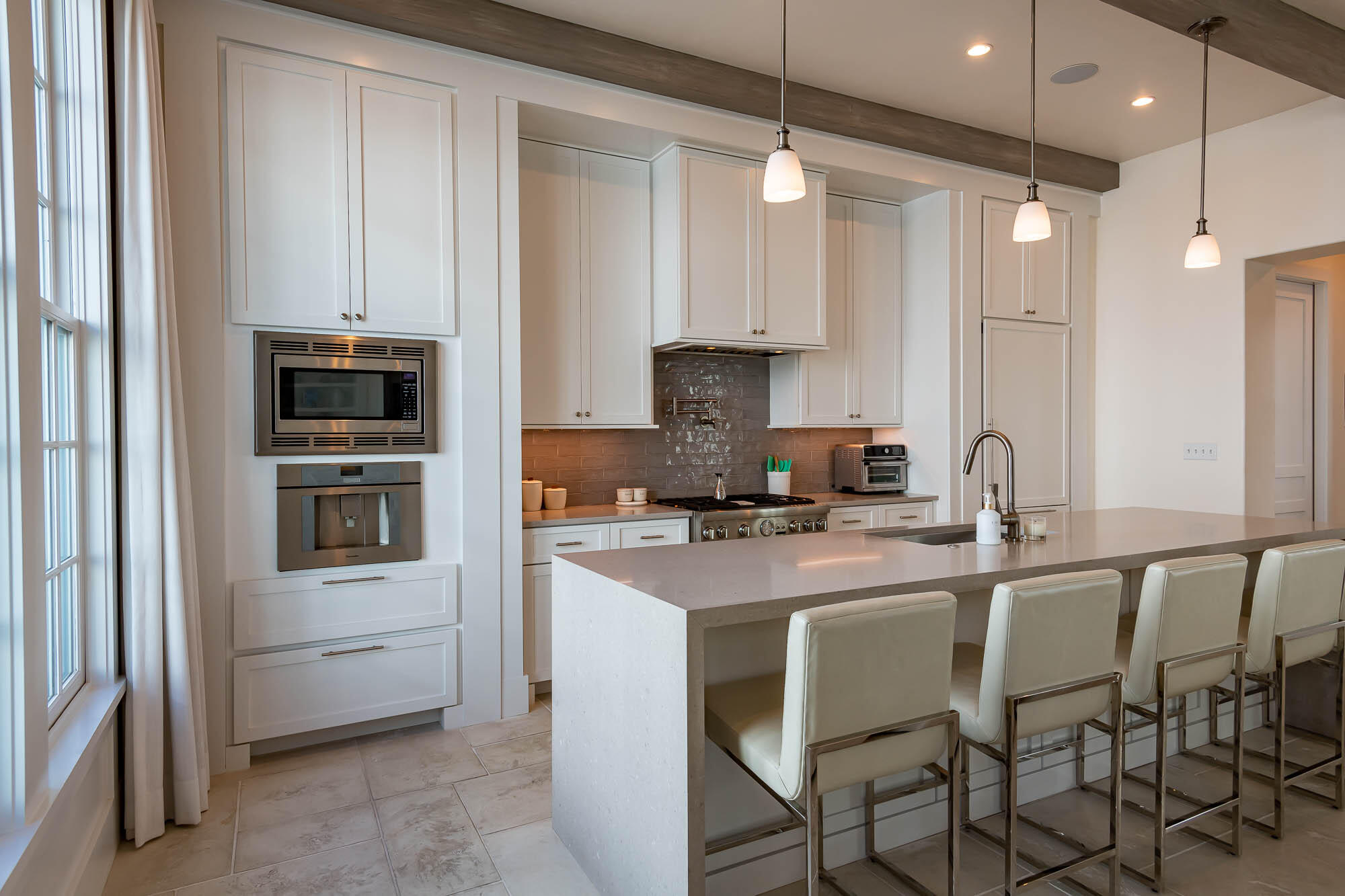 24 Sea Star Ct Inlet Beach Inlet Beach, FL 32461 - Photo 13 of 63 a kitchen with stainless steel appliances granite countertop a stove a sink and a refrigerator with white cabinets