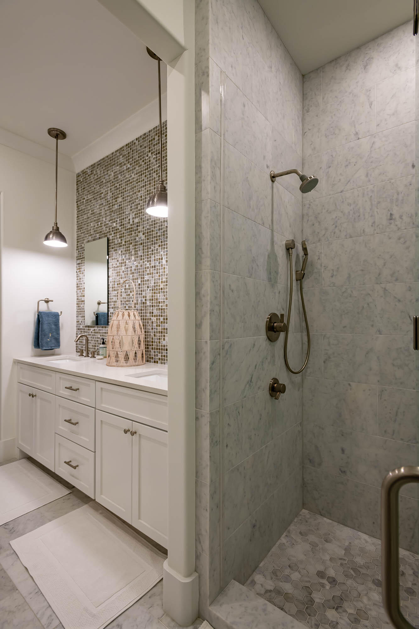 24 Sea Star Ct Inlet Beach Inlet Beach, FL 32461 - Photo 24 of 63 a bathroom with a granite countertop sink a mirror and shower
