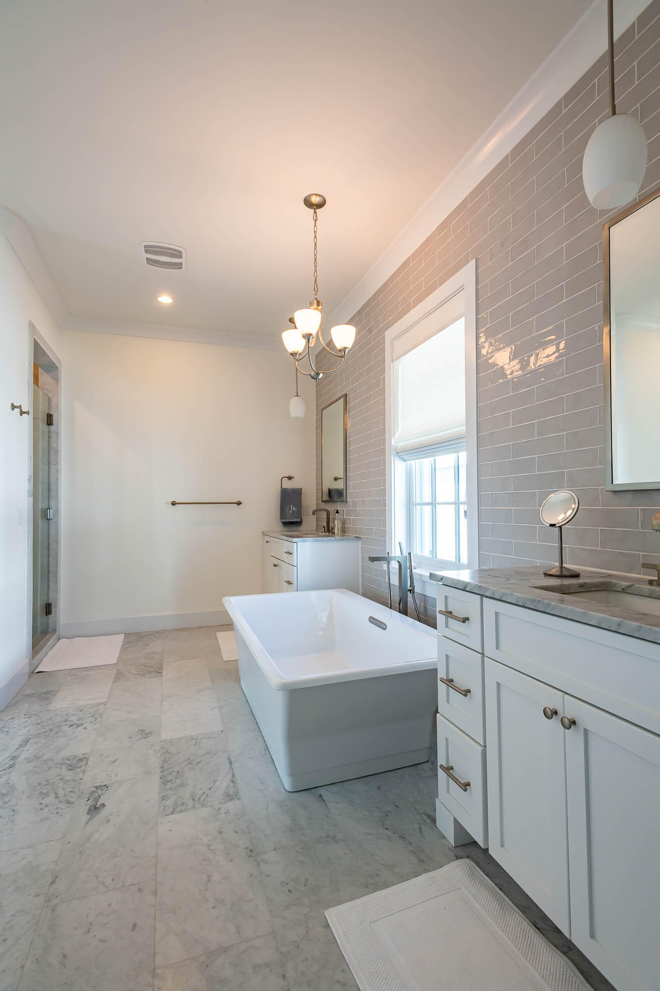 24 Sea Star Ct Inlet Beach Inlet Beach, FL 32461 - Photo 42 of 63 a spacious bathroom with a granite countertop sink a toilet a mirror and shower