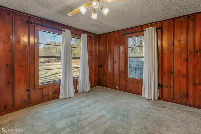 an empty room with windows closet and livingroom view