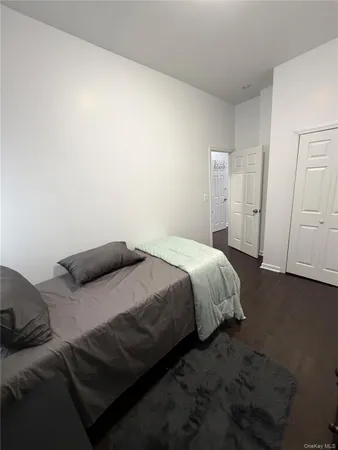 a bedroom with a bed and closet