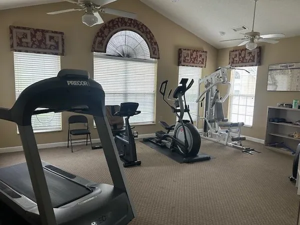 a view of a room with gym equipment