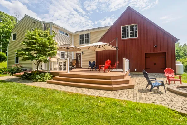 an outdoor view with patio