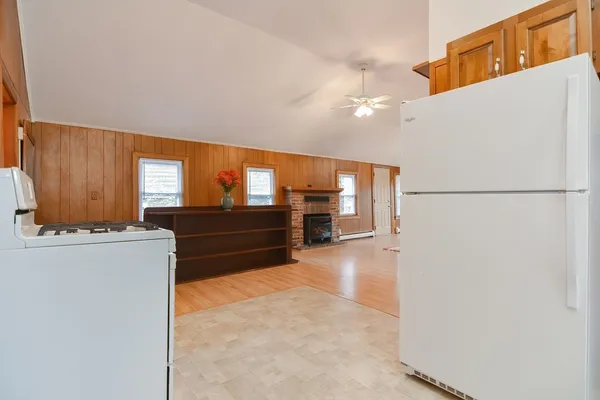 a view of hallway with a large window
