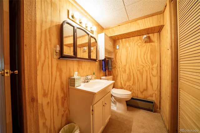 a bathroom with a sink a toilet and shower curtain