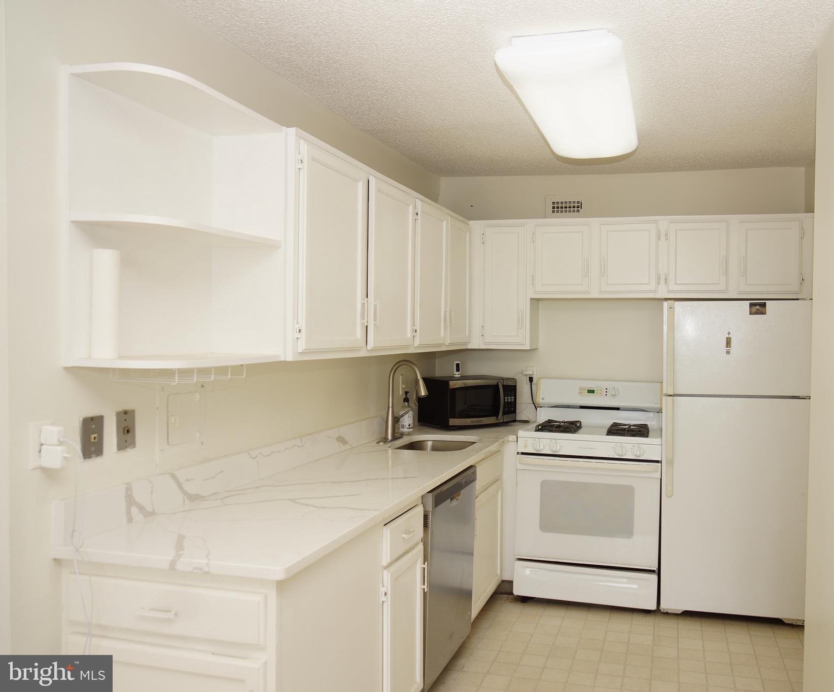 5225 Pooks Hill Road, Unit 1814N Bethesda, MD 20814 - Photo 16 of 52 a kitchen with white cabinets and white appliances