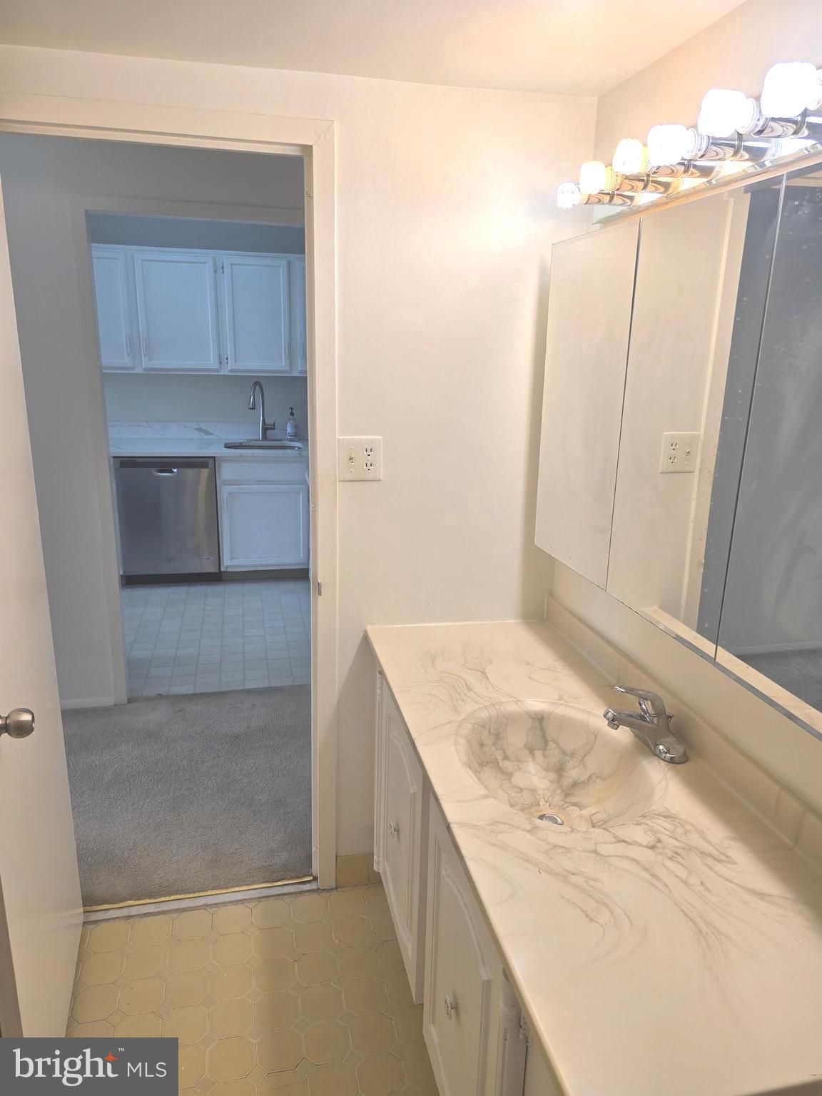 5225 Pooks Hill Road, Unit 1814N Bethesda, MD 20814 - Photo 26 of 52 a bathroom with a granite countertop sink and a mirror