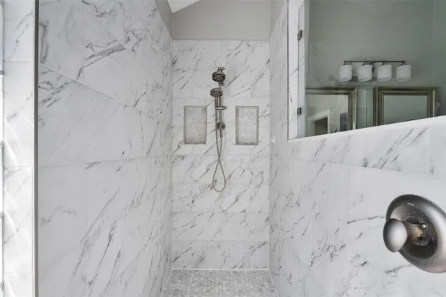 a bathroom with shower