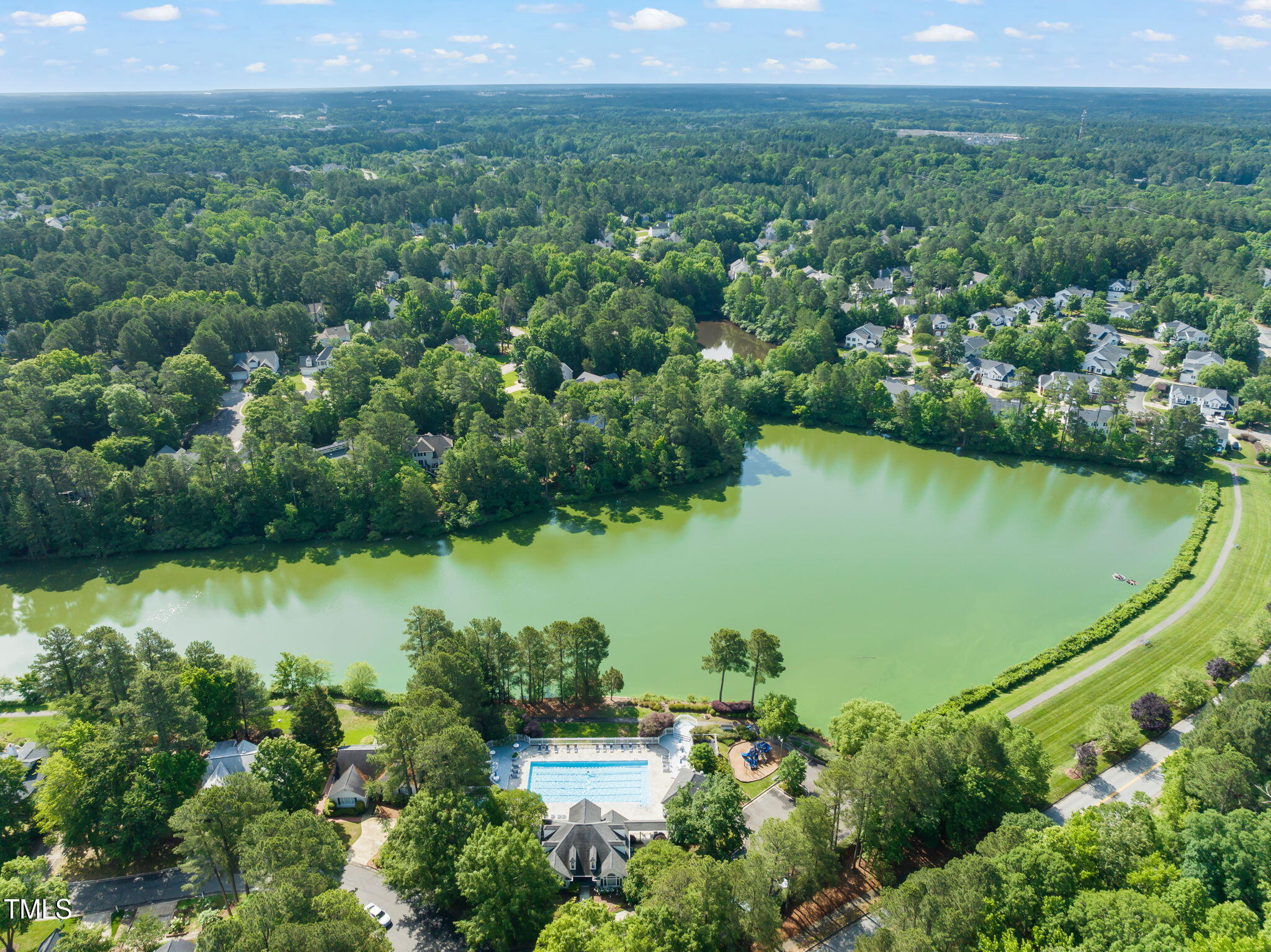 21 Cedar Hill Drive Durham, NC 27713 - Photo 40 of 45 an aerial view of residential houses with outdoor space and lake view