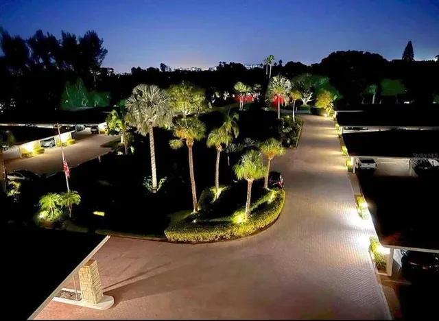 a view of front door and brick building