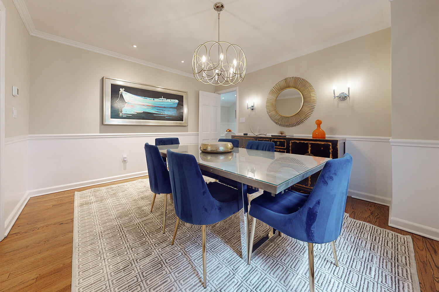 24 Salt Box Lane Darien, CT 06820 - Photo 7 of 32 a view of a dining room with furniture and chandelier