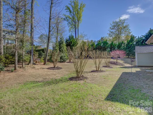 a view of a yard with a slide