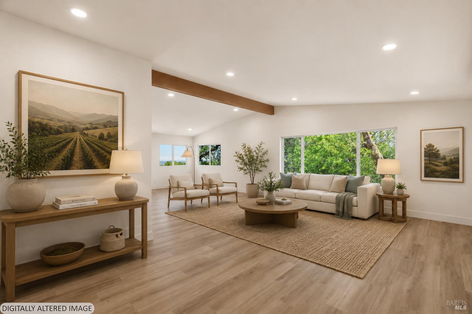1385 Wikiup Drive Santa Rosa, CA 95403 - Photo 7 of 49 From the entry looking toward the living room with large windows taking advantage of the natural light and mature trees and views (virtually staged.)