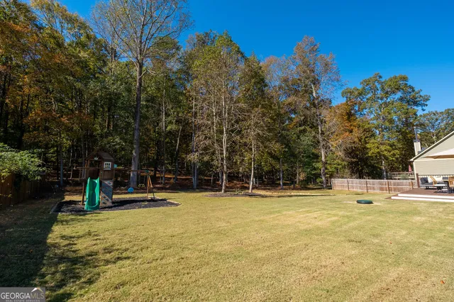 a view of a forest filled with trees