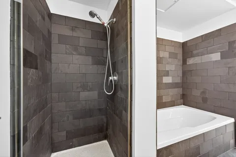 a bathroom with a bathtub