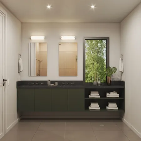 a bathroom with a bathtub and a window