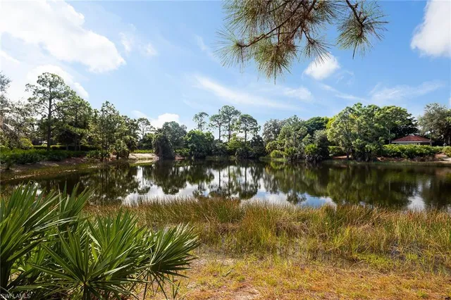 a view of a lake with a building in the background