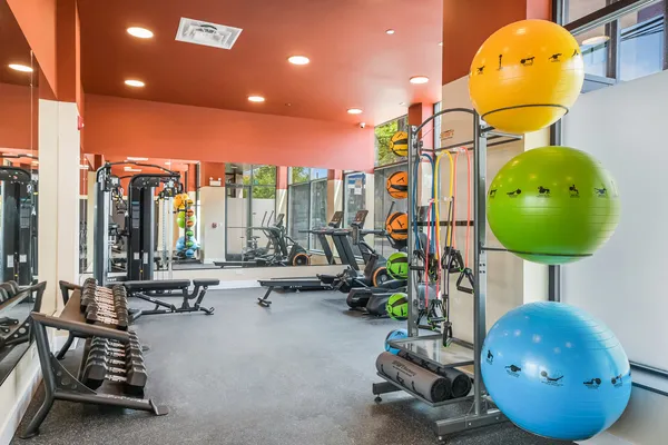 a view of a room with gym equipment