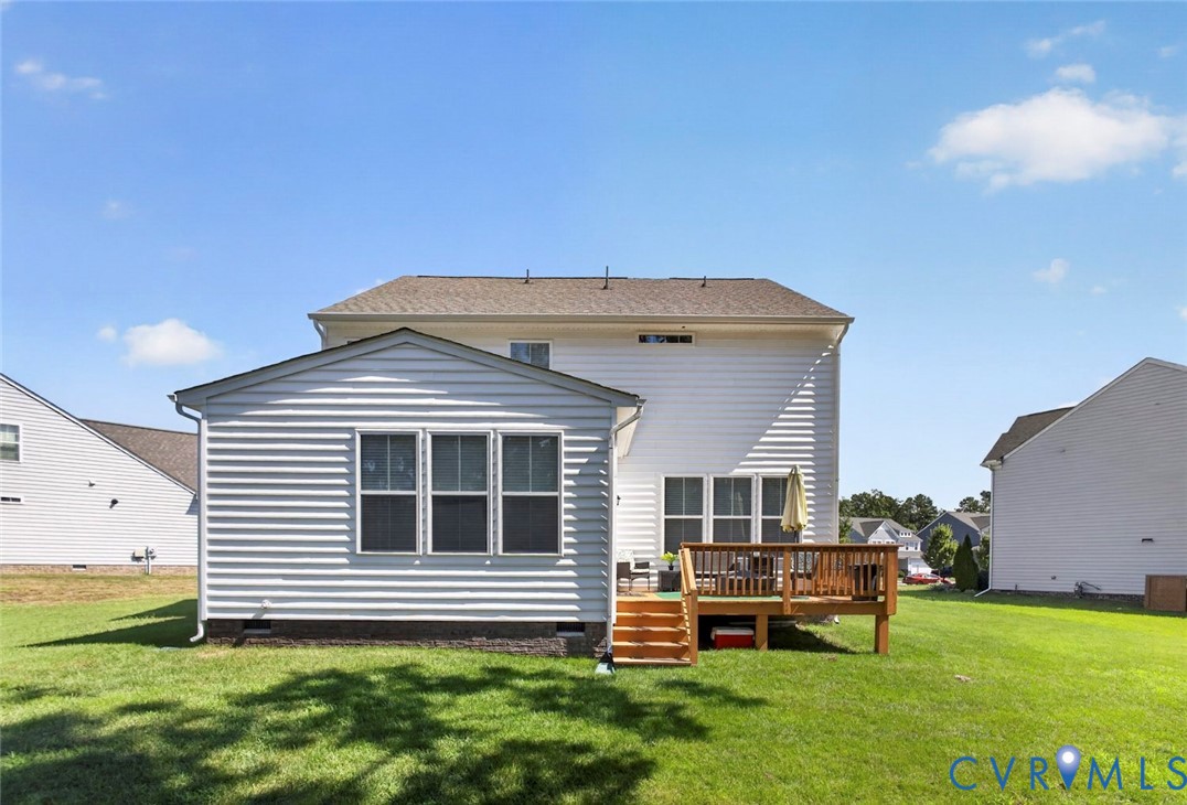 7507 Rouseaux Circle Chesterfield, VA 23832 - Photo 35 of 37 Expansive backyard featuring a wood deck with stai