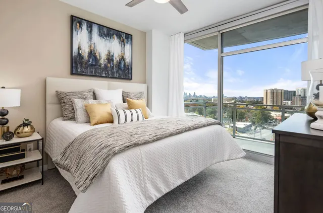 a view of a room with a balcony