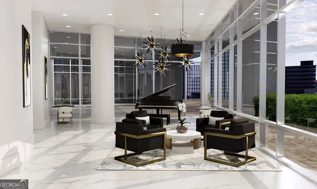 a kitchen with a table chairs and wooden floor