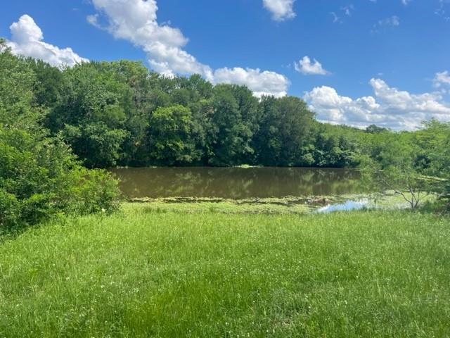 a view of a lake with a yard