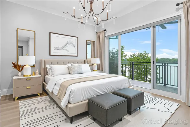 a view of a room with a large window