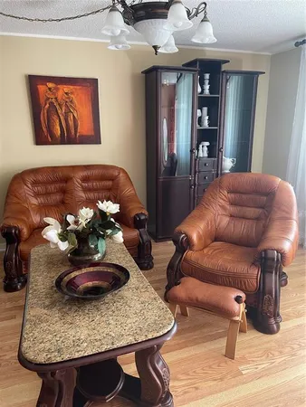a living room with furniture and a rug