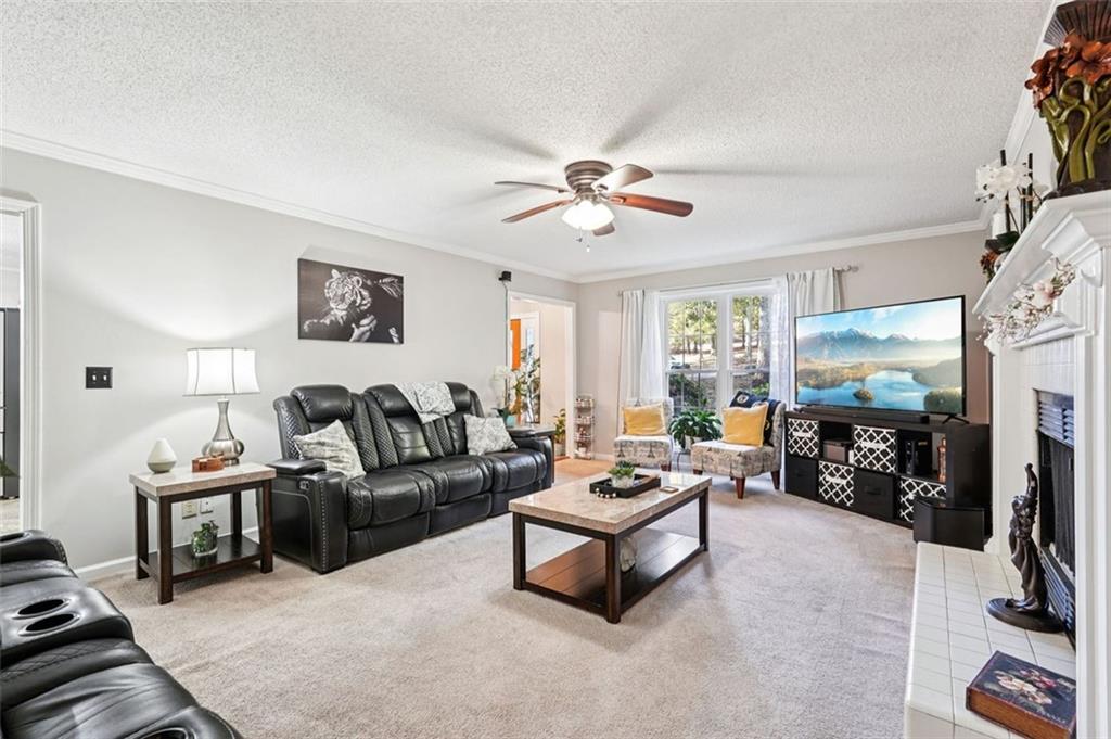 39 Hampton Way Carrollton, GA 30116 - Photo 9 of 57 a living room with furniture a flat screen tv and a fireplace