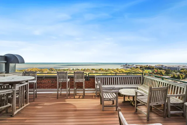 a view of a terrace with city view