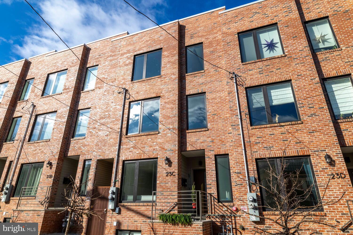 a view of a building with a large windows