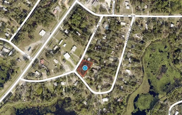 an aerial view of a highlighted house