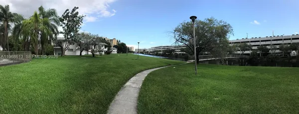 a view of a golf course with a garden