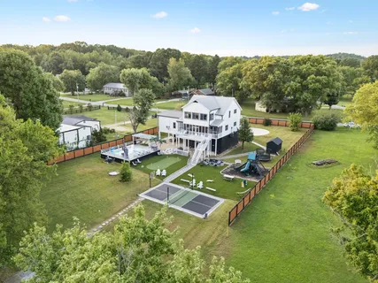 a view of a golf course with a lake