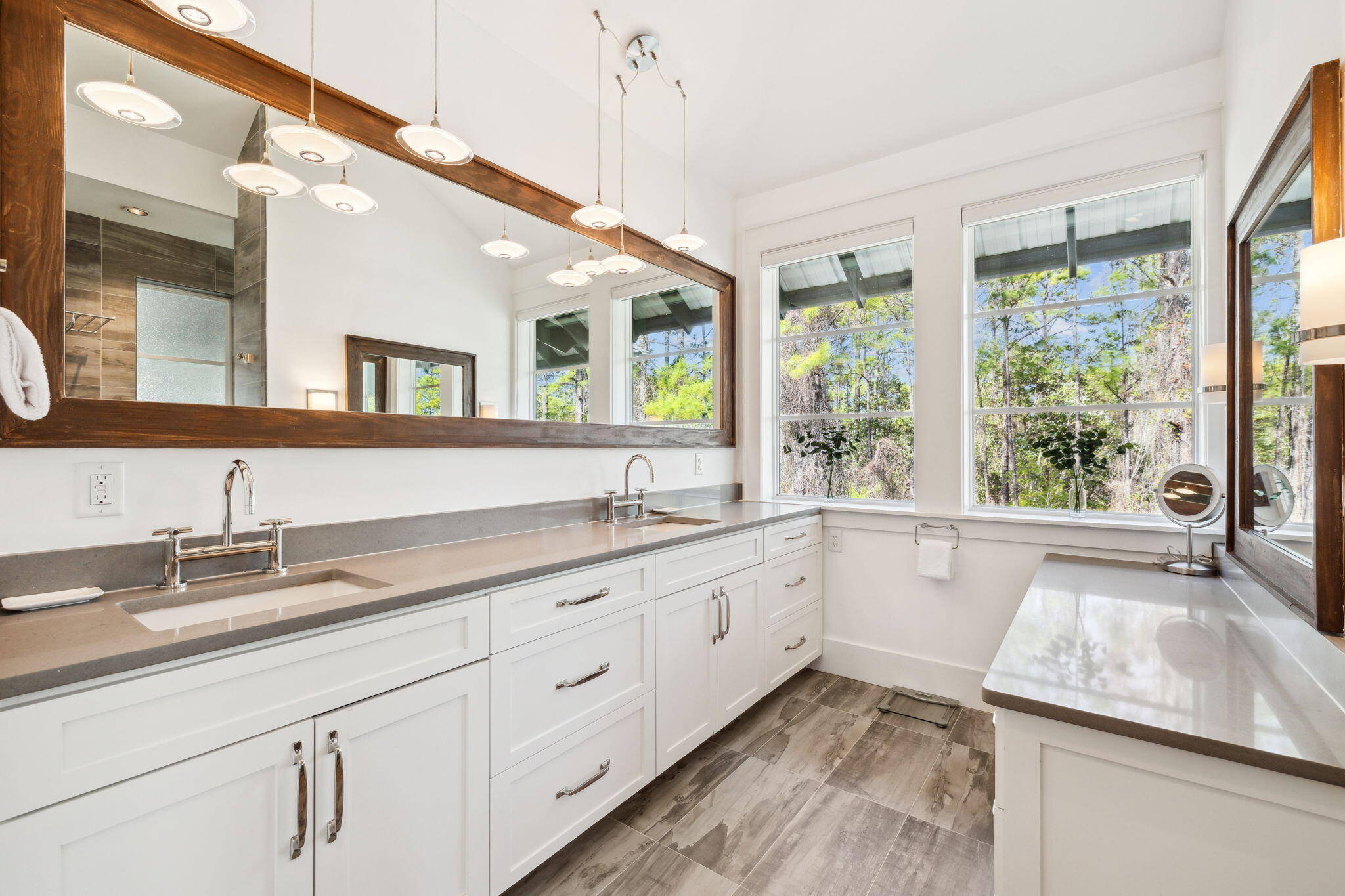 200 East Blue Crab Loop Inlet Beach, FL 32461 - Photo 54 of 69 a bathroom with a granite countertop sink mirror and a large window