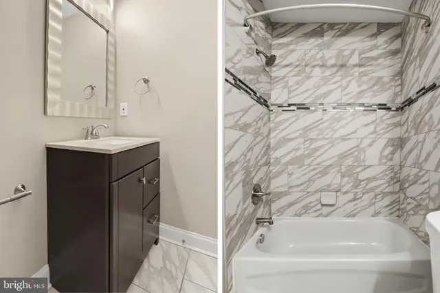 an empty room with a chandelier fan and closet