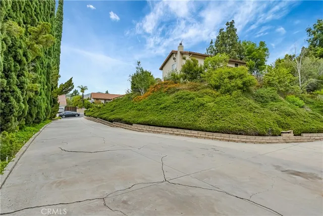 a view of a garden with a pathway