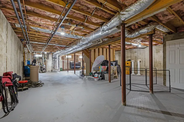a view of a storage room with gym equipment