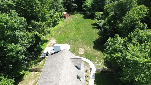 a view of a garden with a fountain