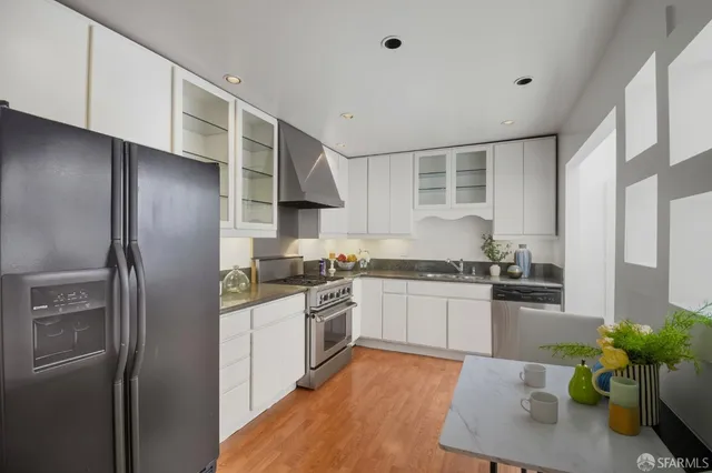 a view of a room with wooden walls
