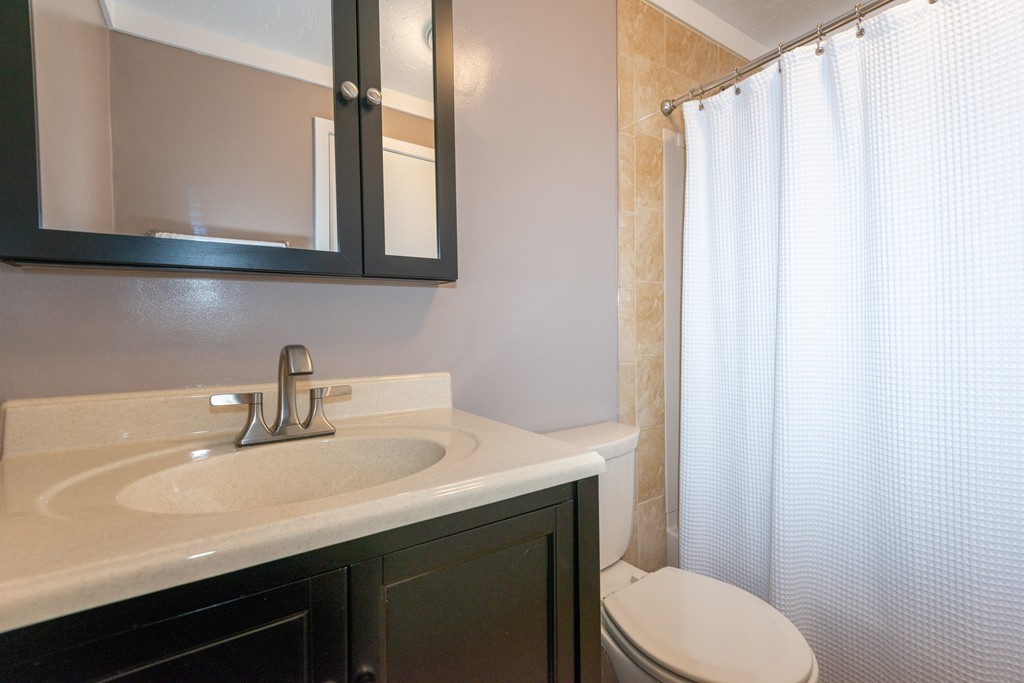 189 Littleton Road, Unit 19 Chelmsford, MA 01824 - Photo 36 of 42 a bathroom with a sink a toilet and shower curtain