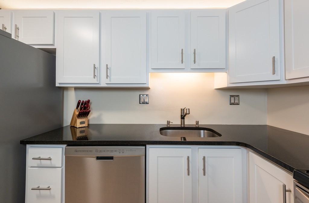 189 Littleton Road, Unit 19 Chelmsford, MA 01824 - Photo 5 of 42 a kitchen with stainless steel appliances granite countertop a sink dishwasher and white cabinets
