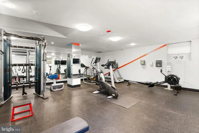 a view of a room with gym equipment