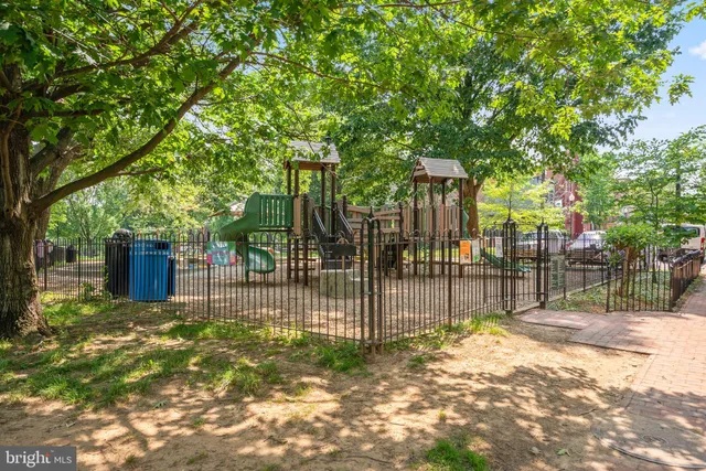 a view of a backyard with wooden fence and large trees