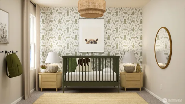 a bedroom with a couch and a window