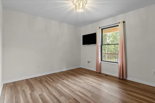 a view of a livingroom with wooden floor and closet